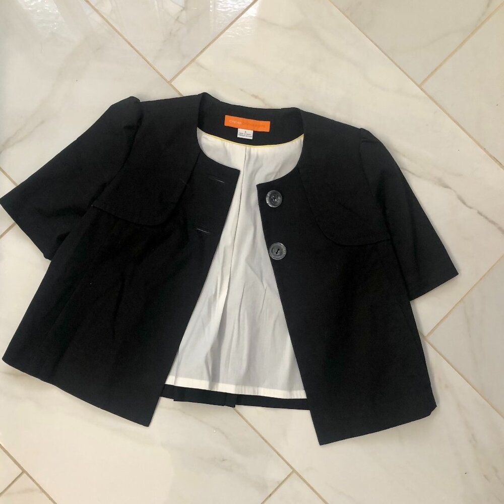 Cynthia Steffe Black Mod Shortsleeve Jacket Transparent Chunky Buttons Size 4